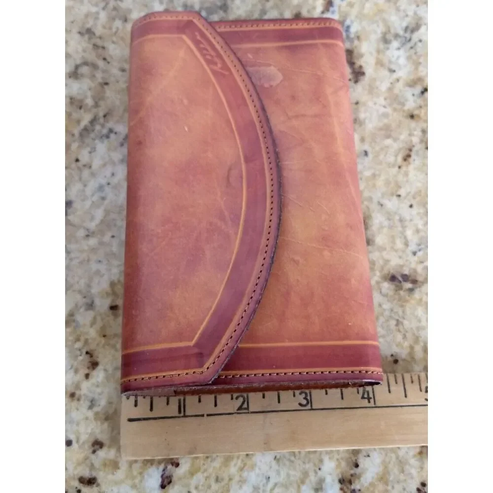 SWIB Top Grain Leather Check Book Wallet Clutch Rustic Snap Close USA Vintage‎